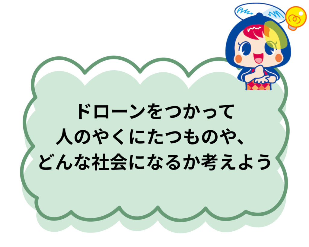 ドローンをつかって人のやくにたつものや、どんな社会になるか考えよう