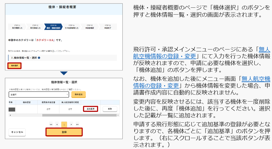 Step 4:機体・操縦者・マニュアル選択の画像