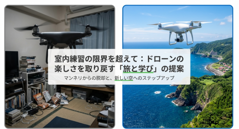 室内練習の限界を超えて、ドローンの楽しさを取り戻す「旅と学び」の提案スライド