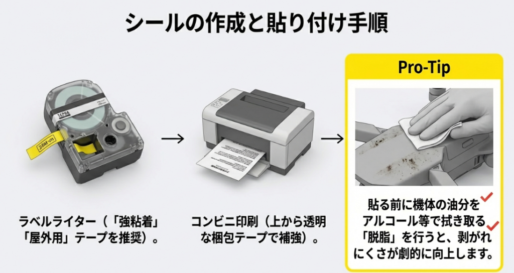 ラベルライターとプリンター、脱脂作業をイメージさせる画像