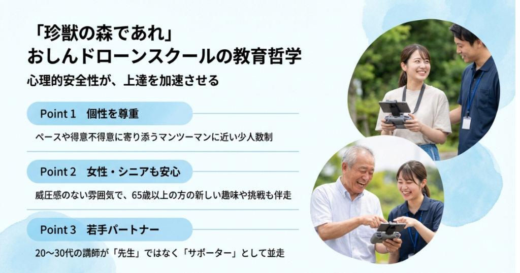 心理的安全性を重視し、個性を尊重するおしんドローンスクールの教育方針