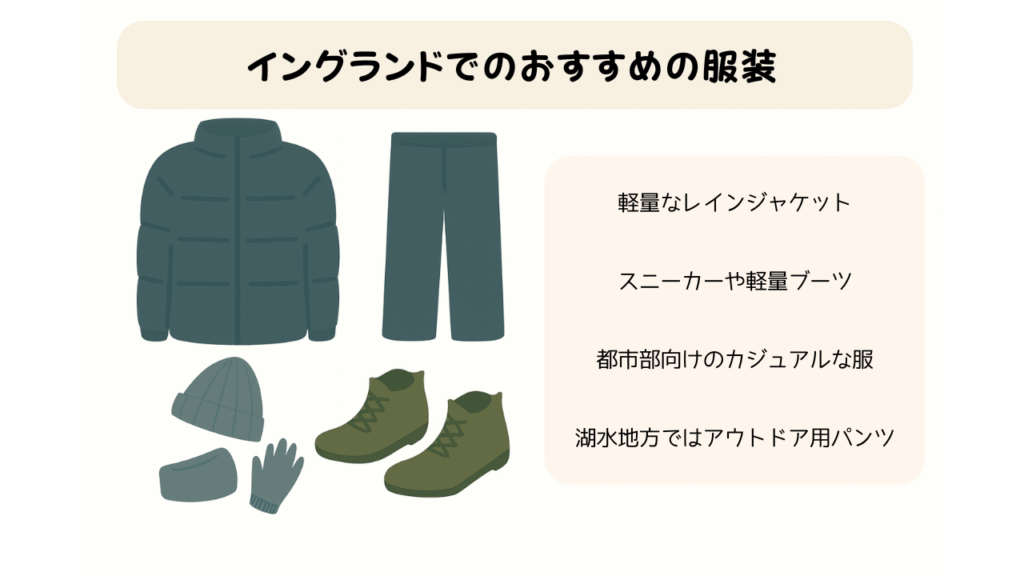 イングランドでのおすすめ服装の画像