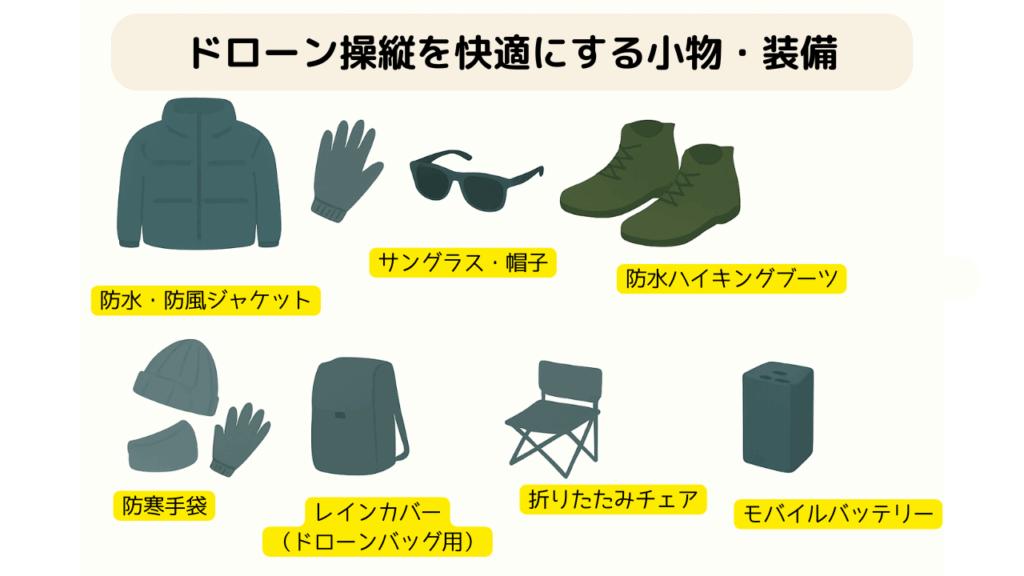 ドローン操縦を快適にする小物・装備の画像