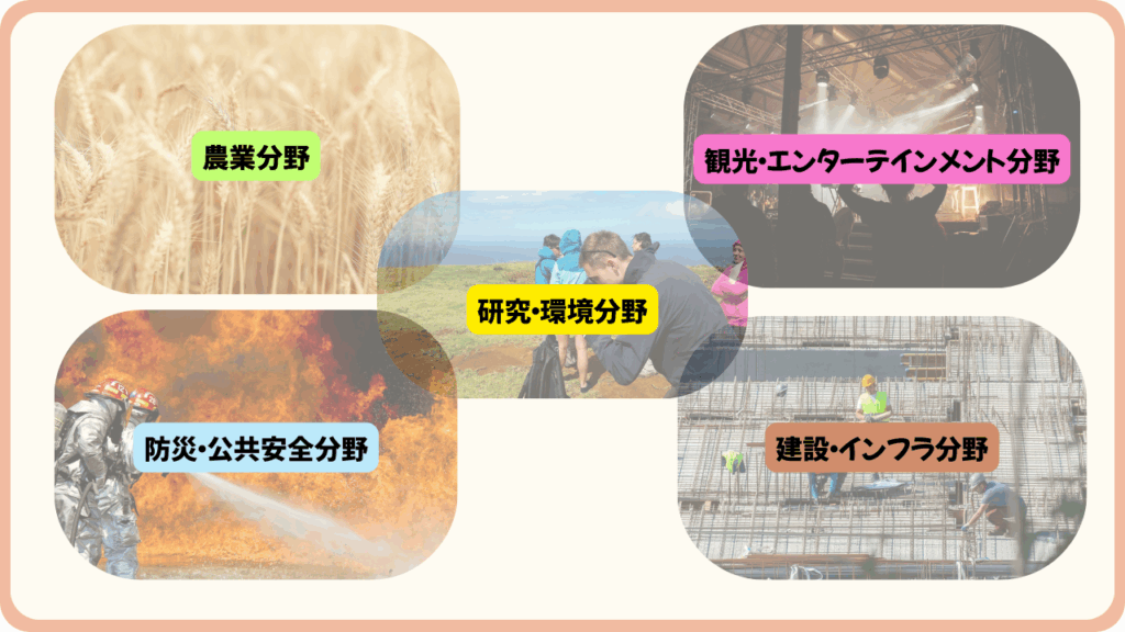 オーストリアにおける主なドローン活用の分野の画像