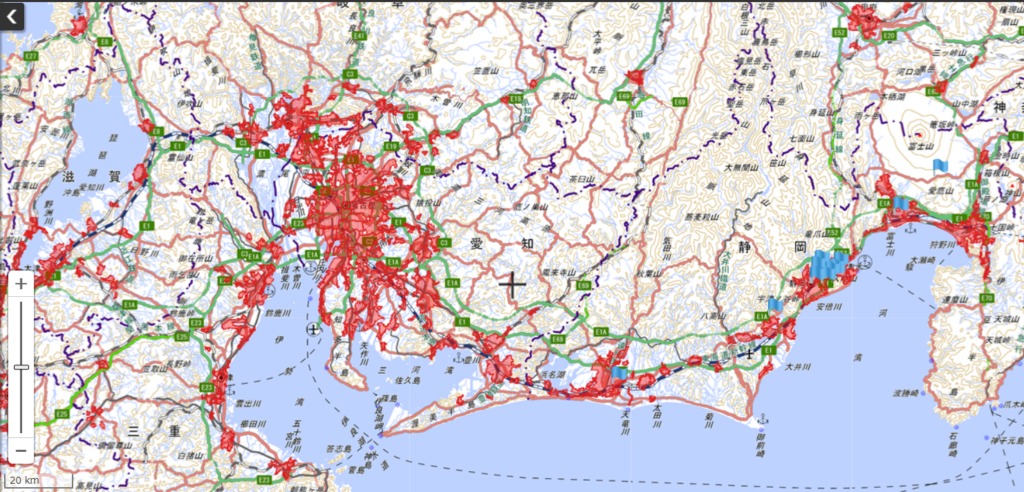  静岡県の飛行禁止エリアマップの画像