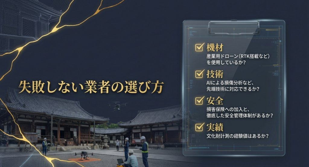 機材・技術・安全・実績の観点から良い業者を見極めるためのチェックリスト。