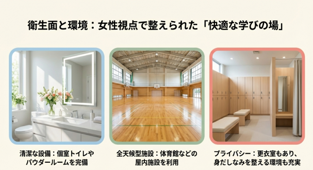 個室トイレ、パウダールーム、更衣室、屋内施設のイメージ