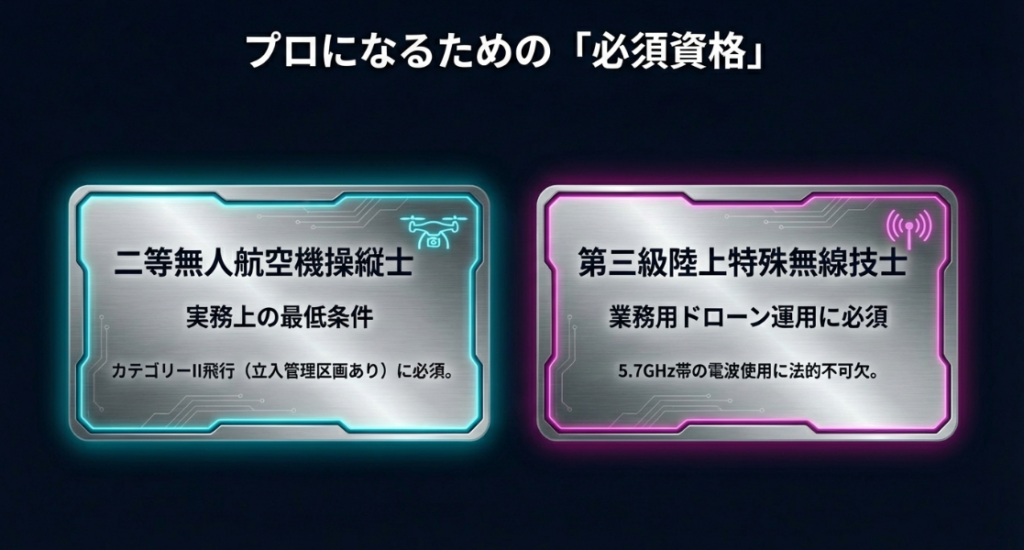 二等無人航空機操縦士と第三級陸上特殊無線技士の解説スライド